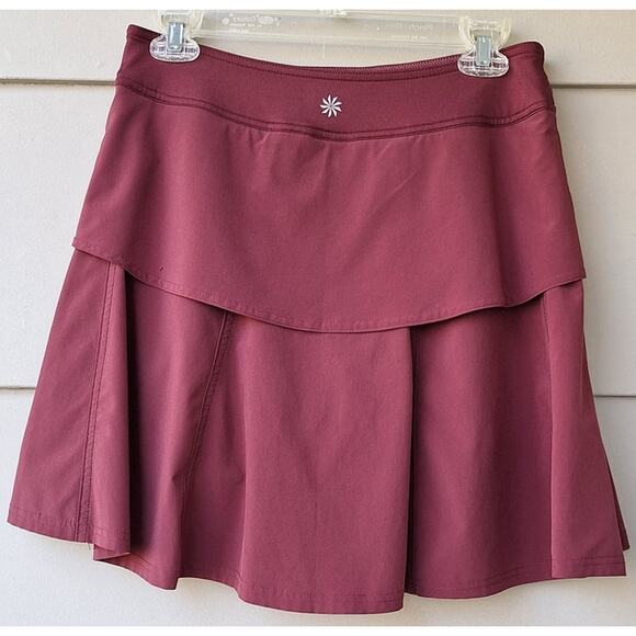 ATHLETA Tennis Mini Skorts Skirt Maroon Burgundy Red Size 2 Athleisure Active - Picture 4 of 7